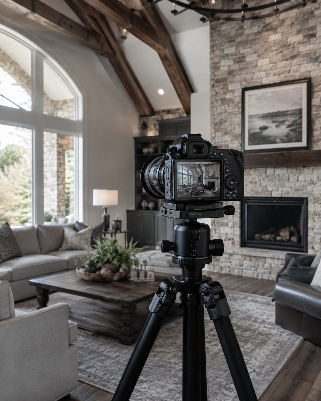 Professional camera photographing a luxury home interior in East Tennessee