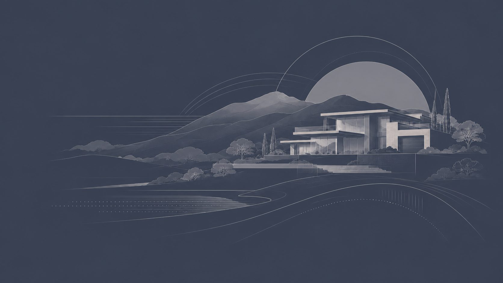 Modern luxury home illustration in a refined East Tennessee landscape representing strategic property positioning and premium presentation.