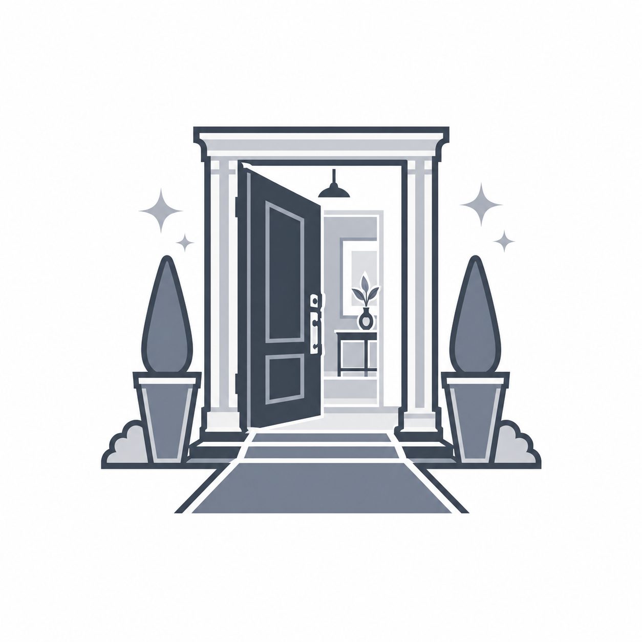 Elegant open doorway representing a welcoming luxury home showing experience