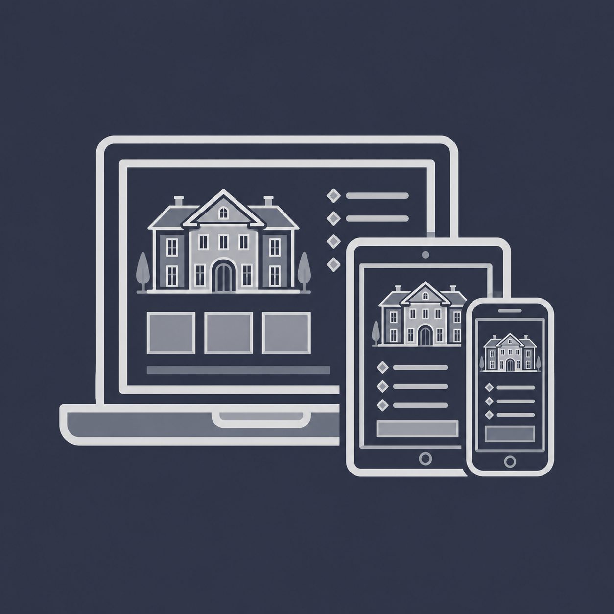Luxury property displayed across a laptop, tablet, and smartphone