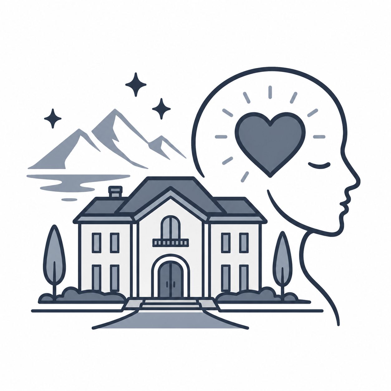 Luxury home with a buyer profile and heart representing emotional decision-making