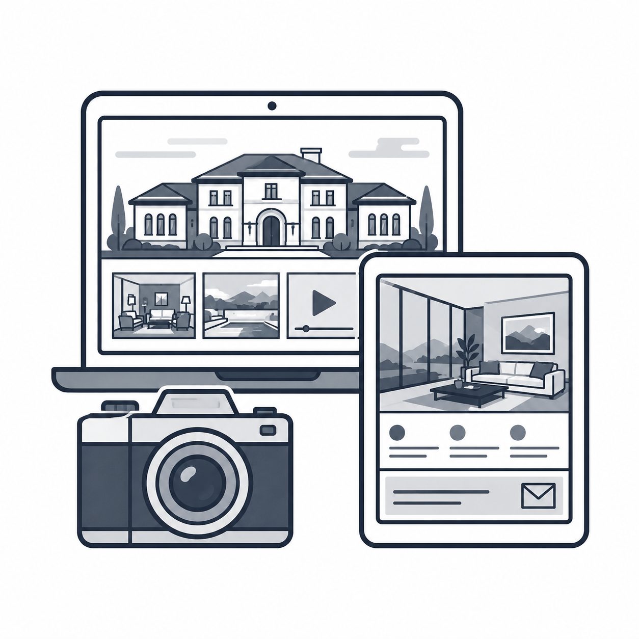 Luxury property displayed through photography, video, computer, and mobile devices