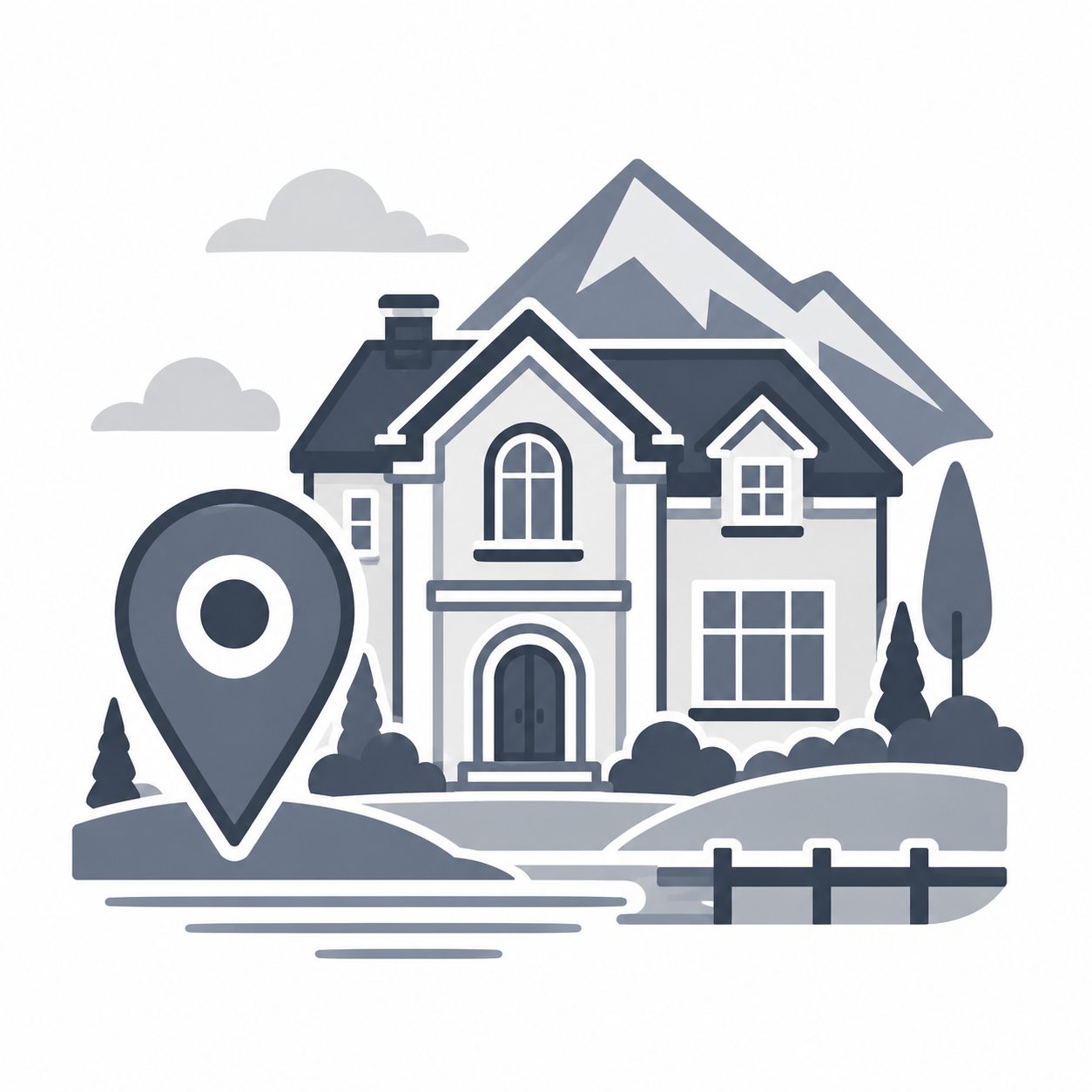 Luxury home near mountains and water representing local market context