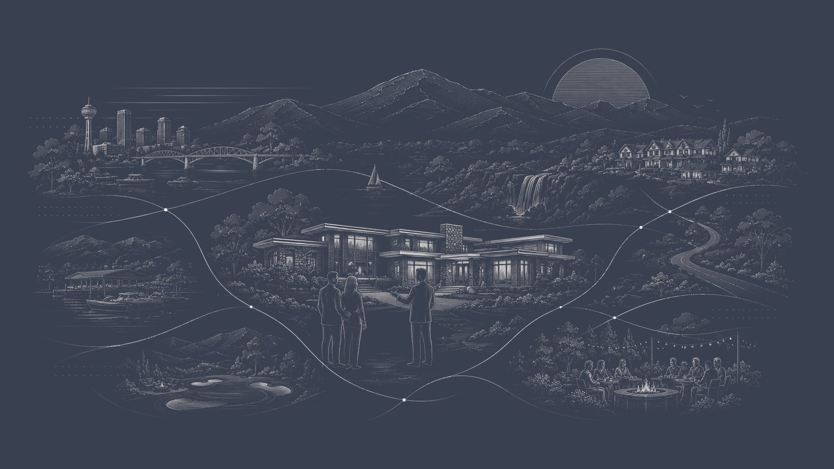 Luxury real estate agent presenting an East Tennessee home within a landscape of lake, mountain, golf, and community features.