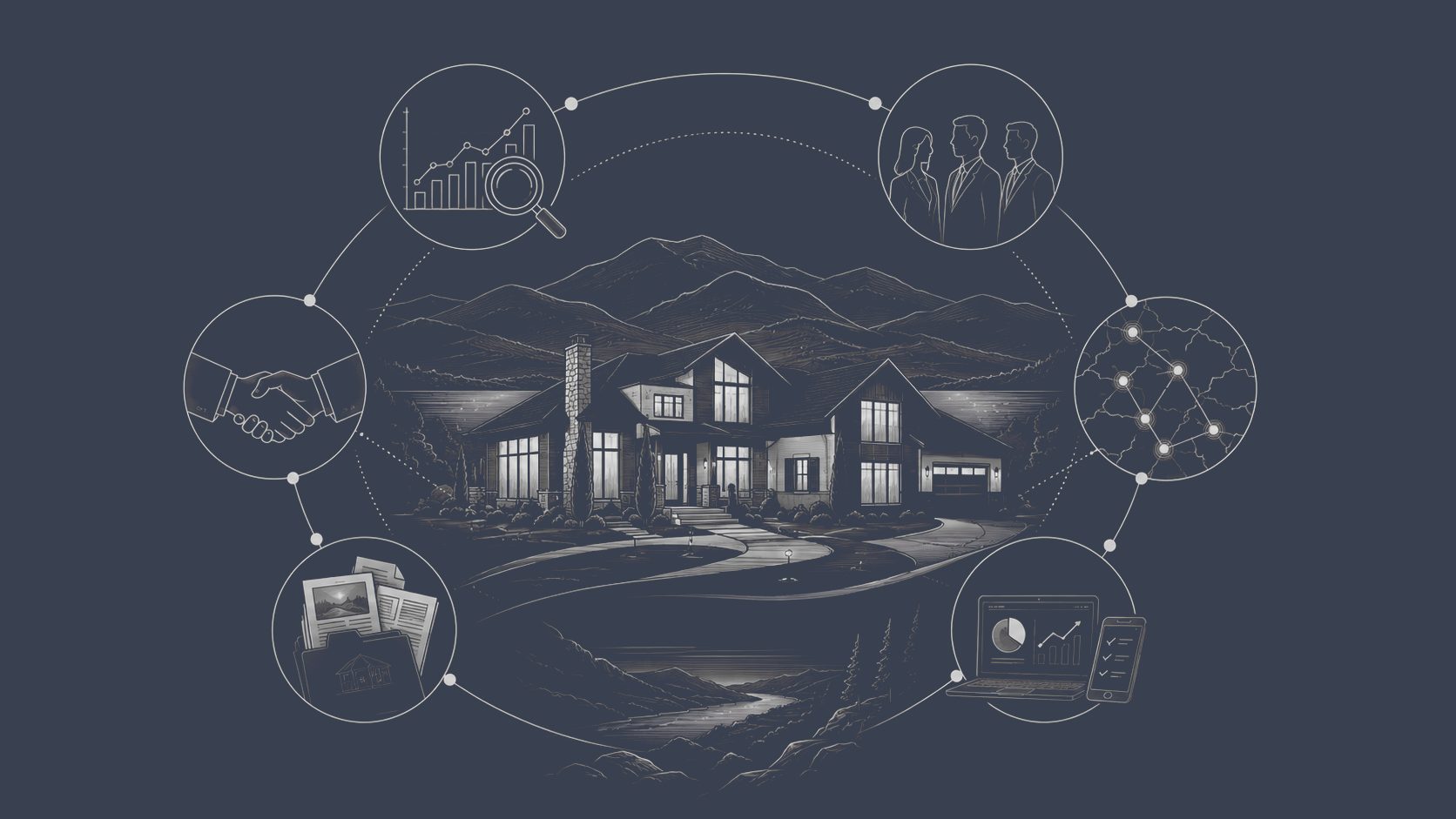 Luxury home connected to market research, professional relationships, regional insight, marketing resources, and digital analytics.
