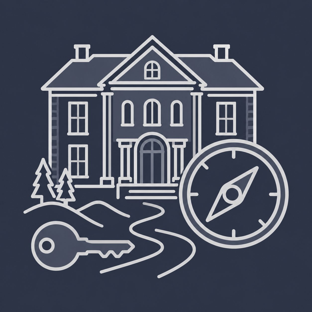 Luxury home, compass and key representing confident East Tennessee home buyer guidance