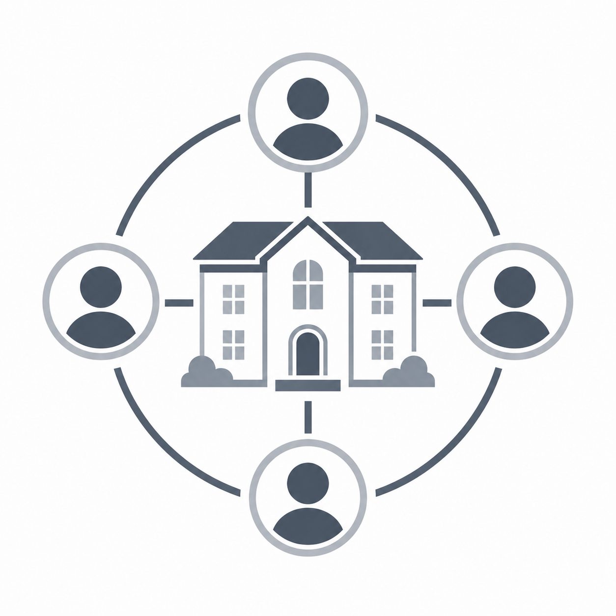 Luxury home surrounded by connected professional profiles representing broader real estate relationships