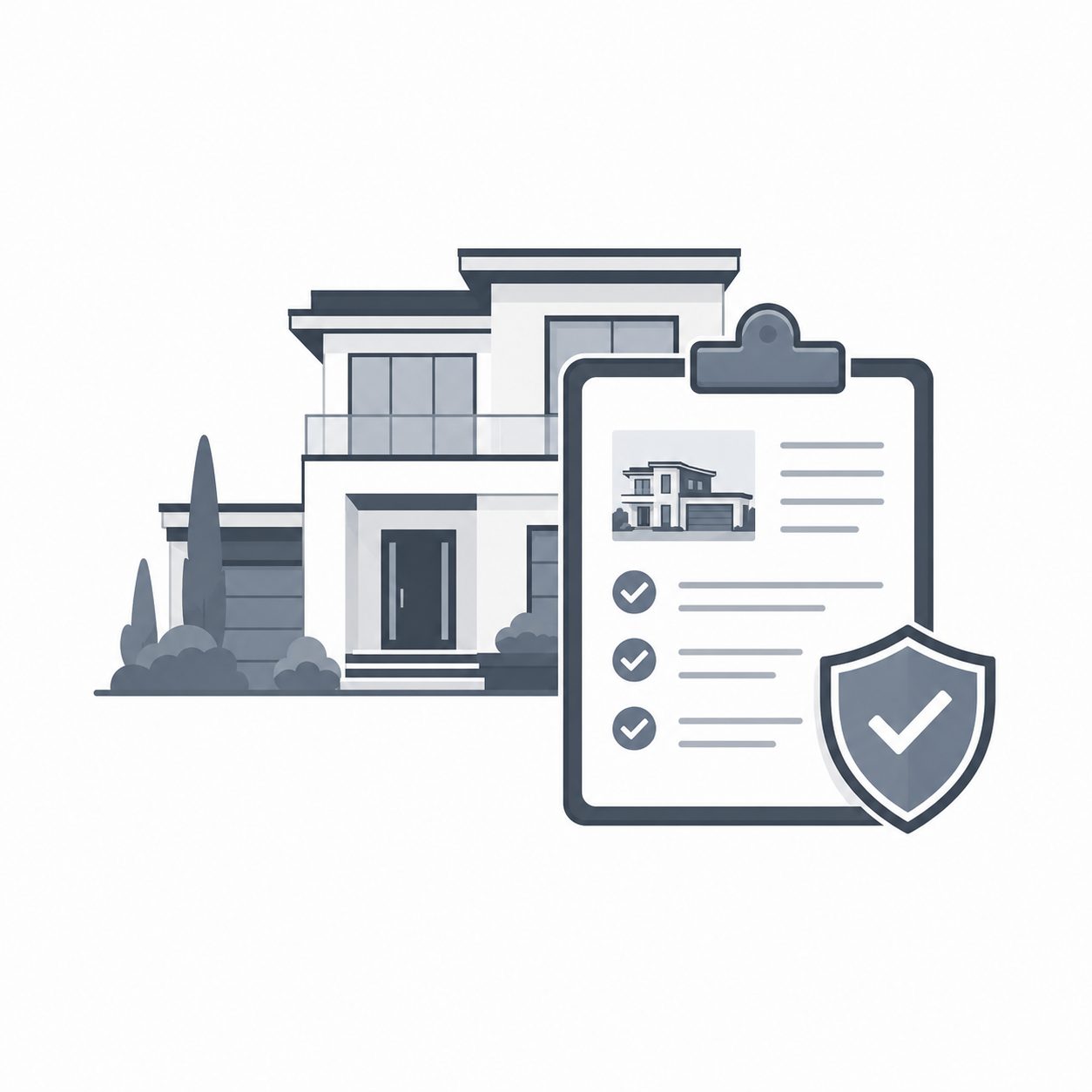 Luxury home with property presentation checklist and approval shield representing listing presentation support