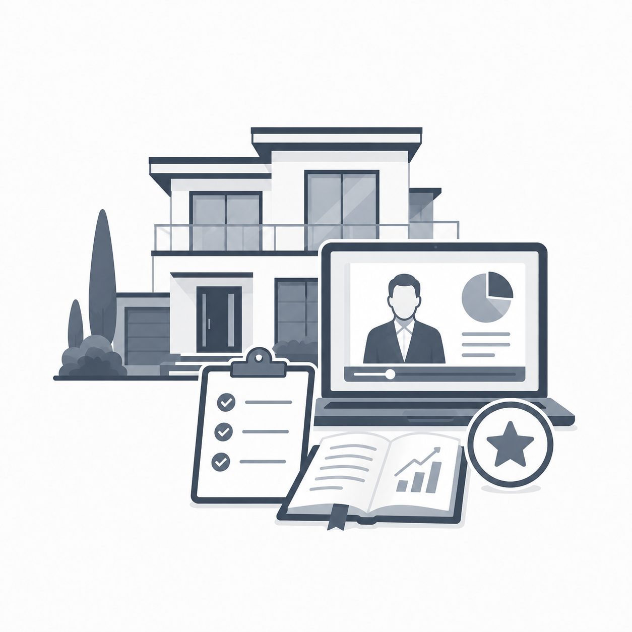 Luxury home with megaphone, marketing calendar, media channels and exposure strategy plan