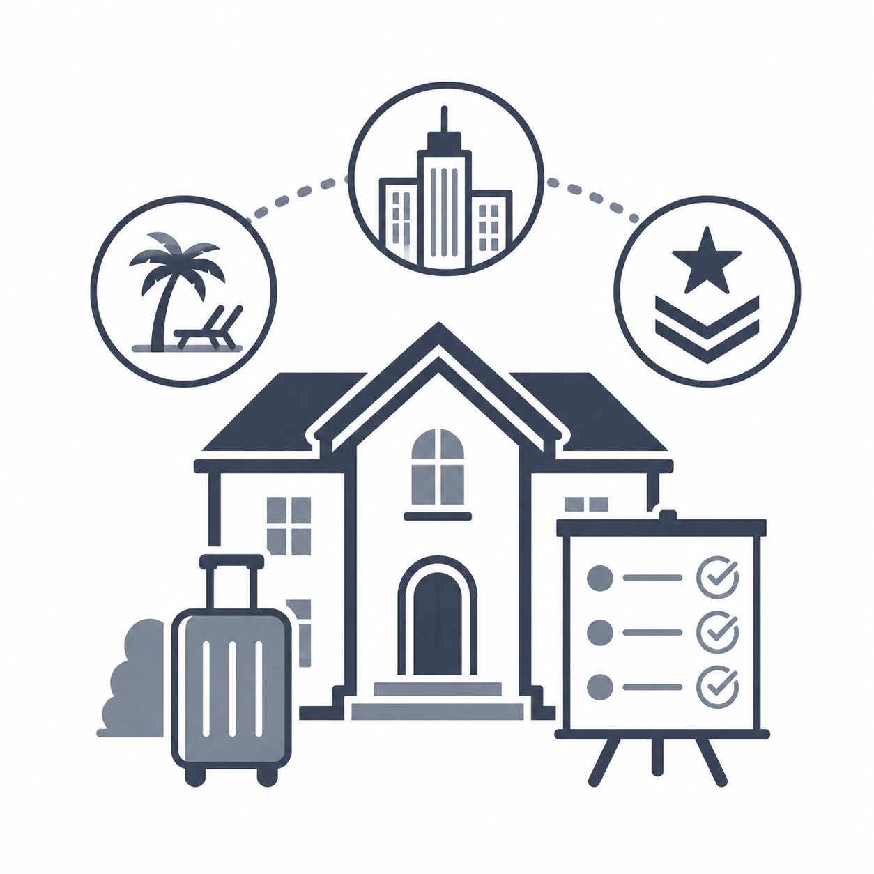 Luxury home with suitcase, checklist and relocation resources for corporate, lifestyle and military moves