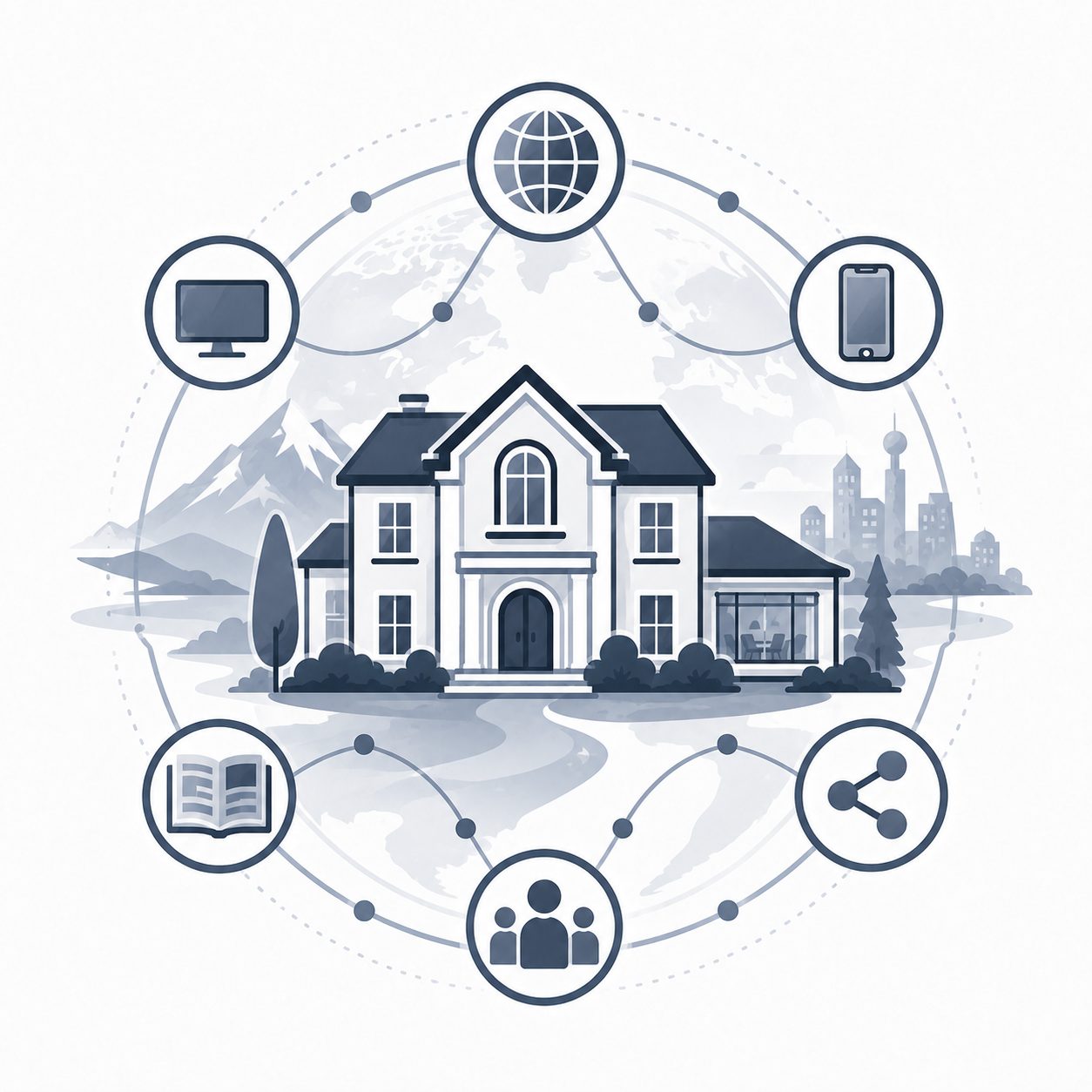 Luxury home connected to global digital, print, social and professional marketing channels