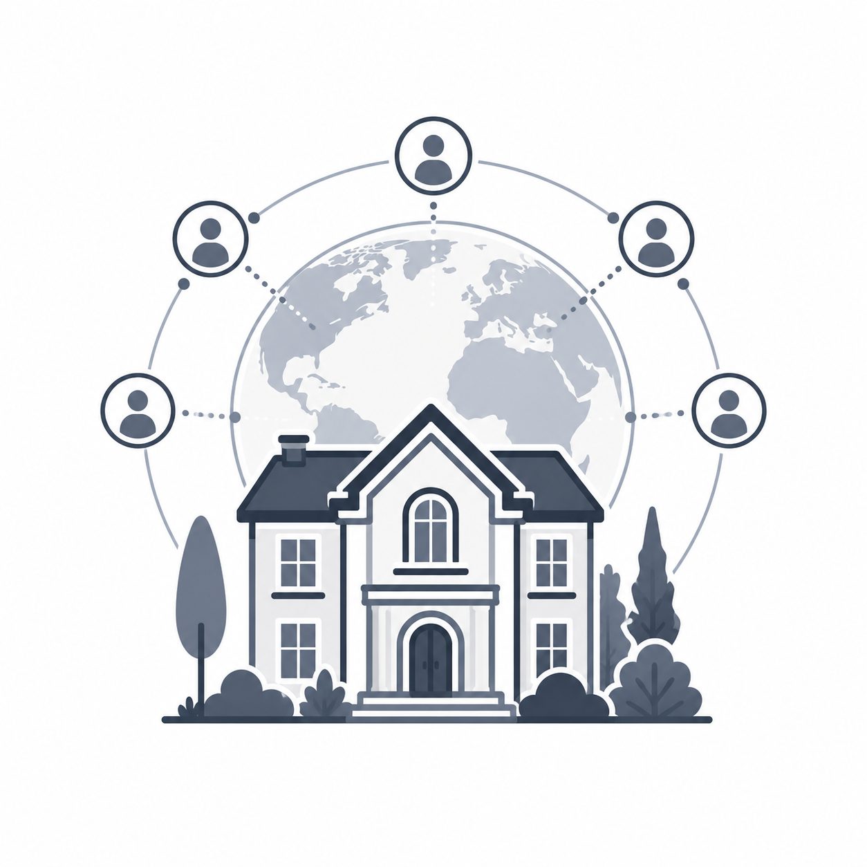 Luxury home connected to global professional profiles representing broader real estate reach