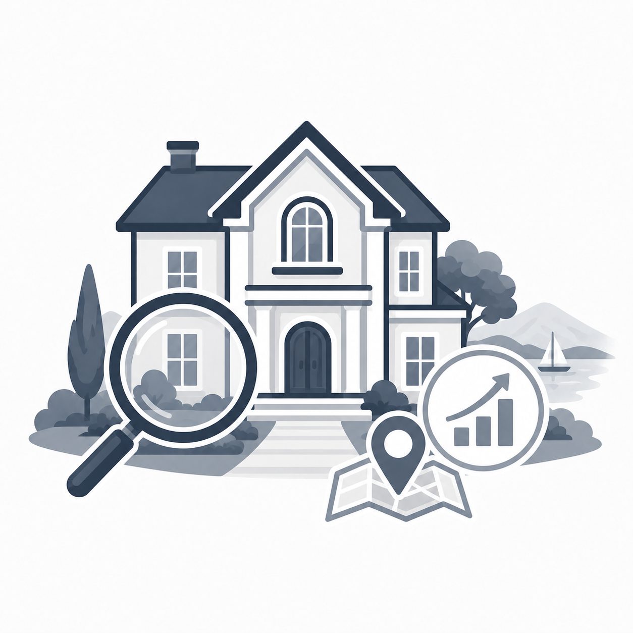 Luxury home with property search, map location and growth chart representing confidence beyond listing details