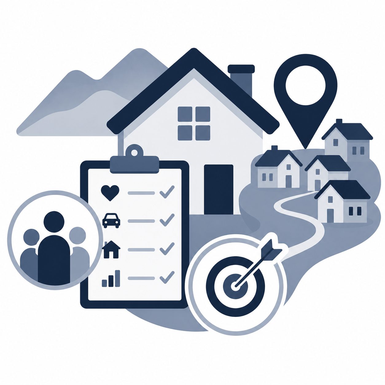 Community match icon showing East Tennessee neighborhood comparison, lifestyle fit, and relocation decision support.